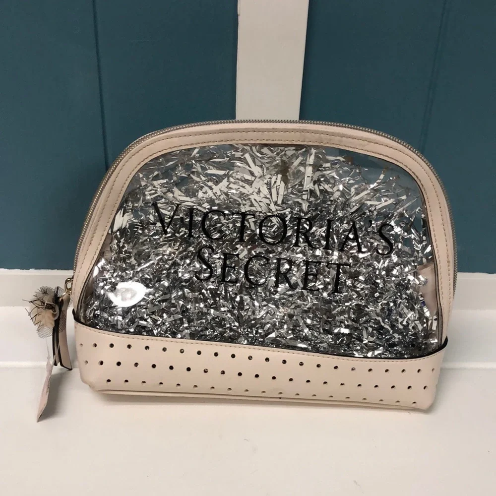Victoria's Secret Blush Makeup Bag Case Beauty Travel Pouch Zipper 11”‎ x 7”